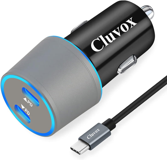 40W Dual USB-C Fast Car Charger with 3Ft Type C Cable for Samsung Galaxy A Series and S Series Devices