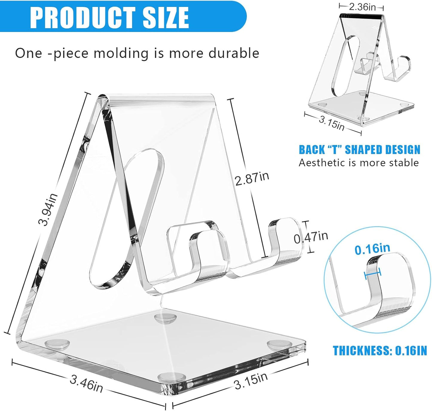 Acrylic Desk Phone Stand - Portable Holder for iPhone 15/14/13/12/11 Pro, Samsung S20+/Note10, and Tablets (1 Pack)