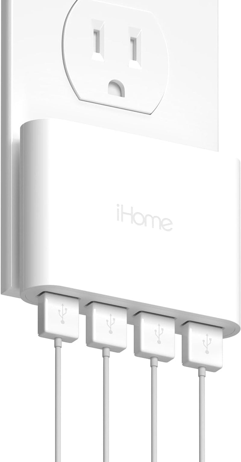 iHome Slim 4-Port USB Wall Charger - AC Pro Multiport Plug Adapter for Home and Travel