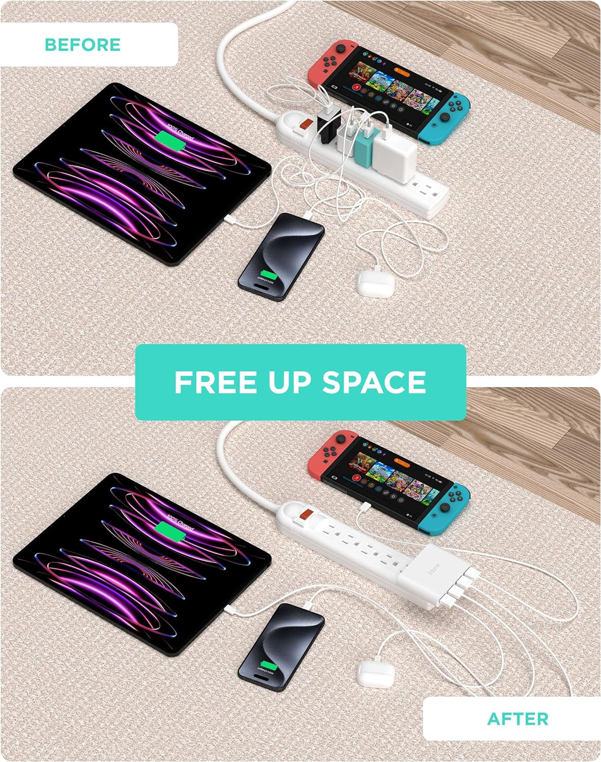 iHome Slim 4-Port USB Wall Charger - AC Pro Multiport Plug Adapter for Home and Travel