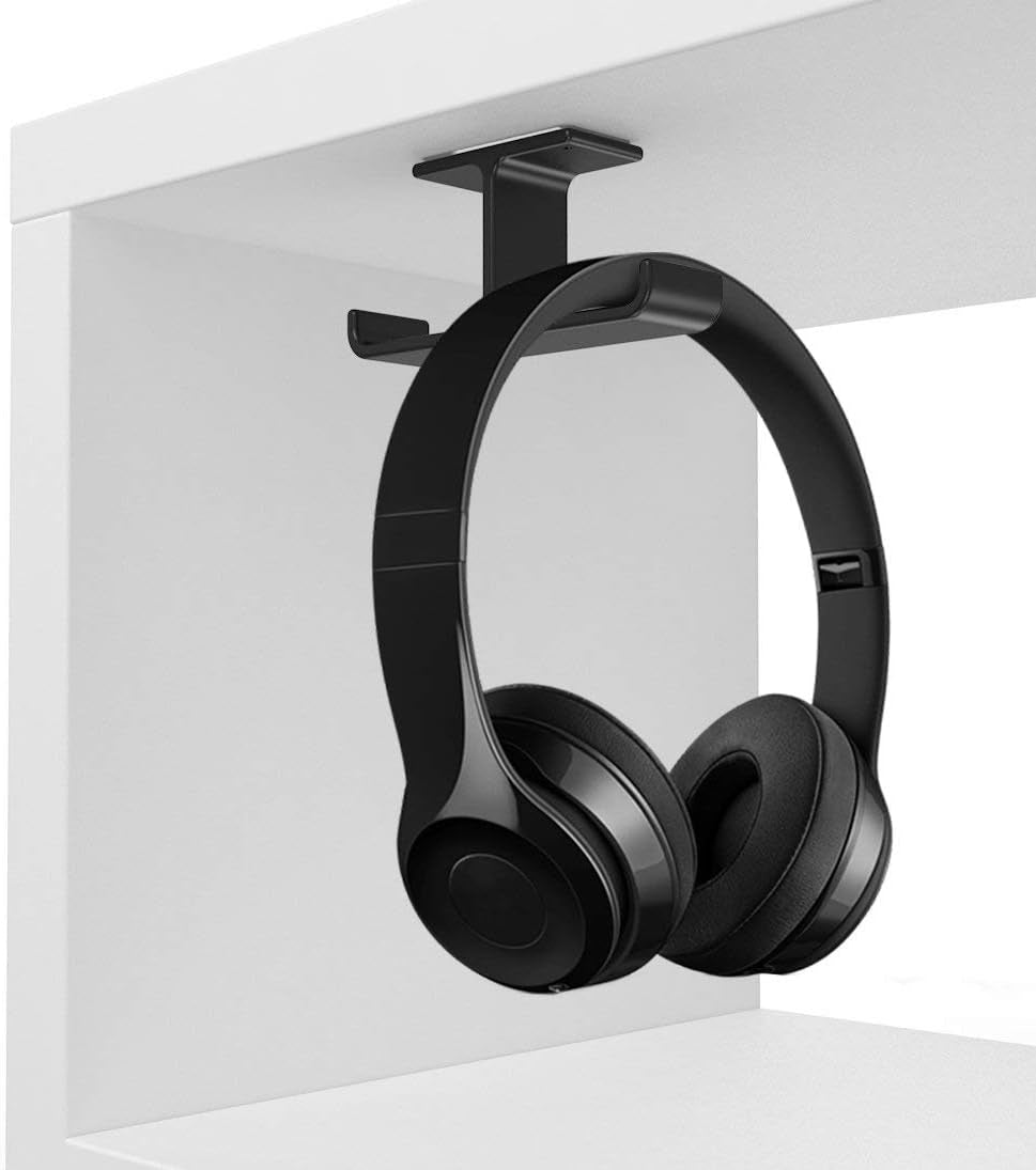 Aluminum Under-Desk Headphone Hanger with Adhesive Hook - Dual Headset Holder for PC Gaming and All Headphones