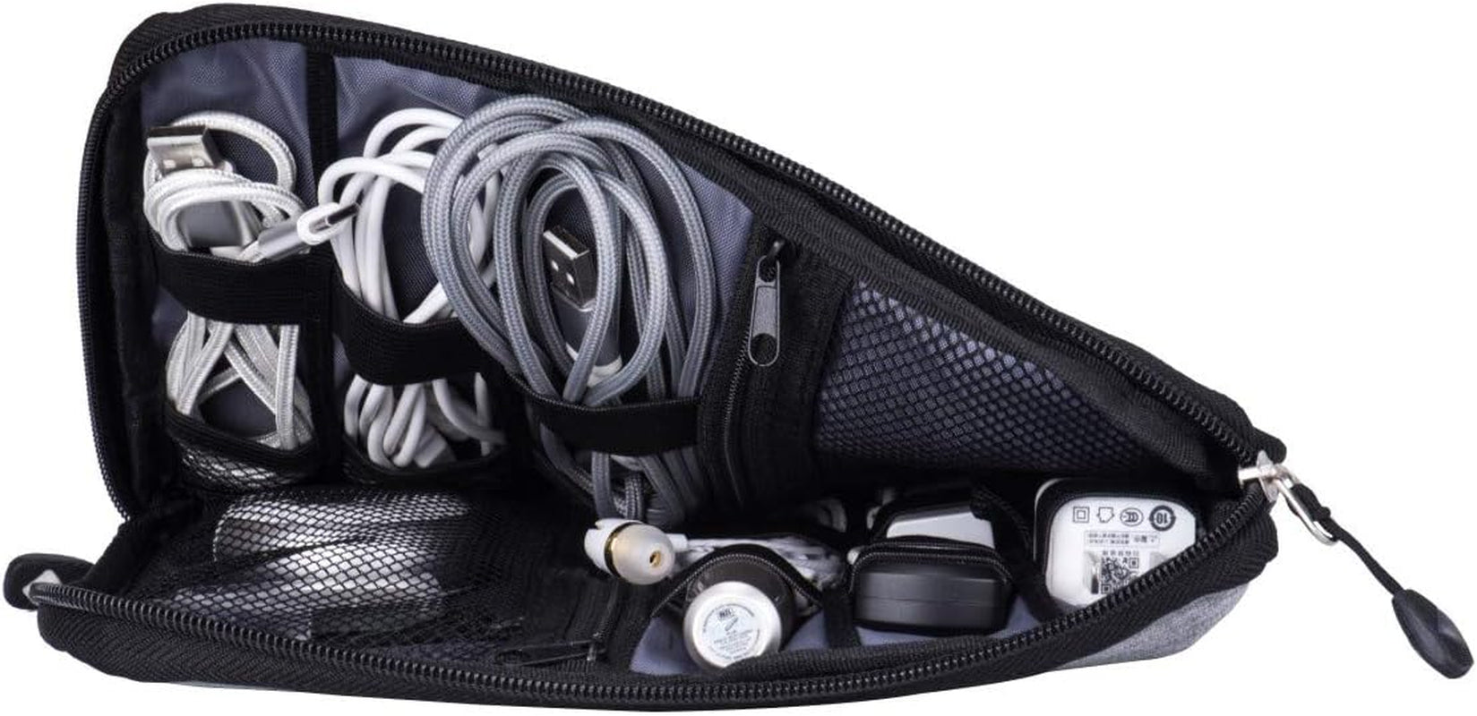 Waterproof Portable Travel Cable Organizer Bag for Electronic Accessories with 5 Cable Ties - Grey