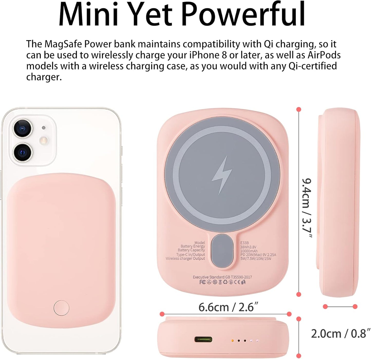 10000mAh Wireless Portable Power Bank with 18W Fast Charging and 20W Quick Charge, Includes Type-C Cable, Compatible with iPhone 12/13/14/15/16/17 Series