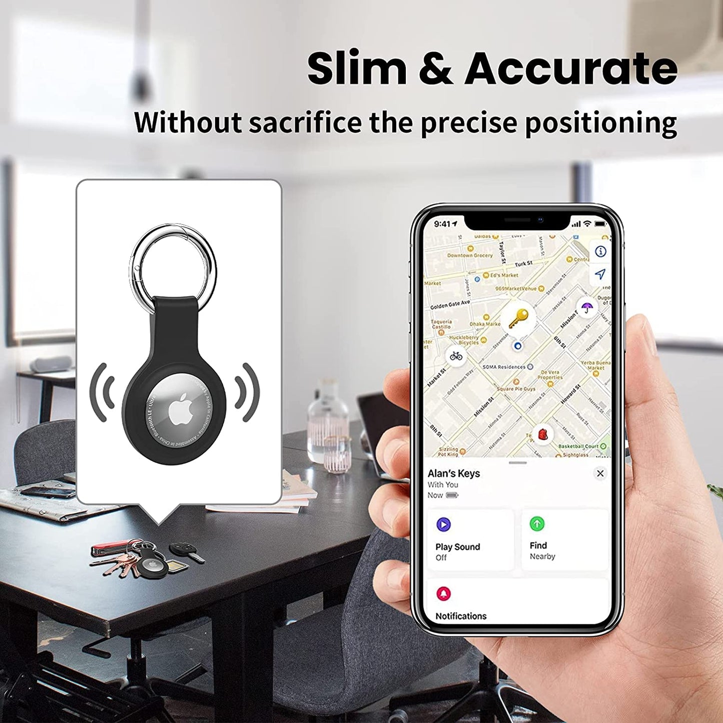 Silicone Protective Cover Case for Airtag 2021 - 4 Pack, Compatible Keychain Holder Tracker Finder in Black