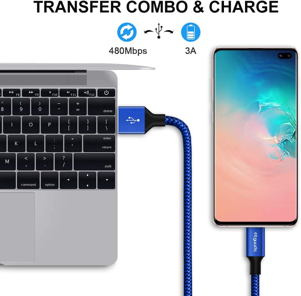 Etguuds 15-Foot USB-C Cable (2-Pack) - Fast Charging USB 2.0 A to USB Type-C, Durable Nylon Braided Design - Blue