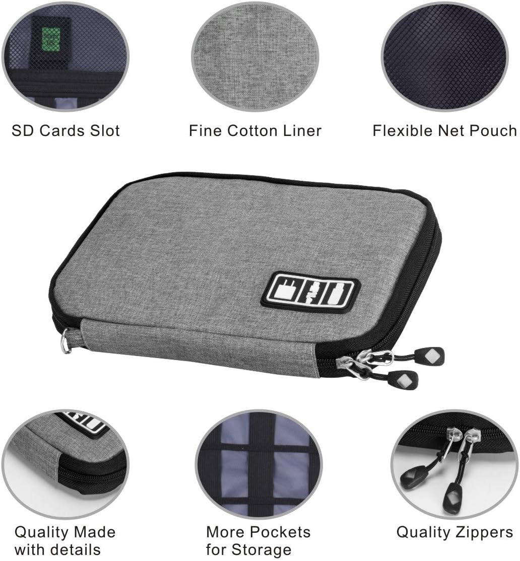 Waterproof Portable Travel Cable Organizer Bag for Electronic Accessories with 5 Cable Ties - Grey