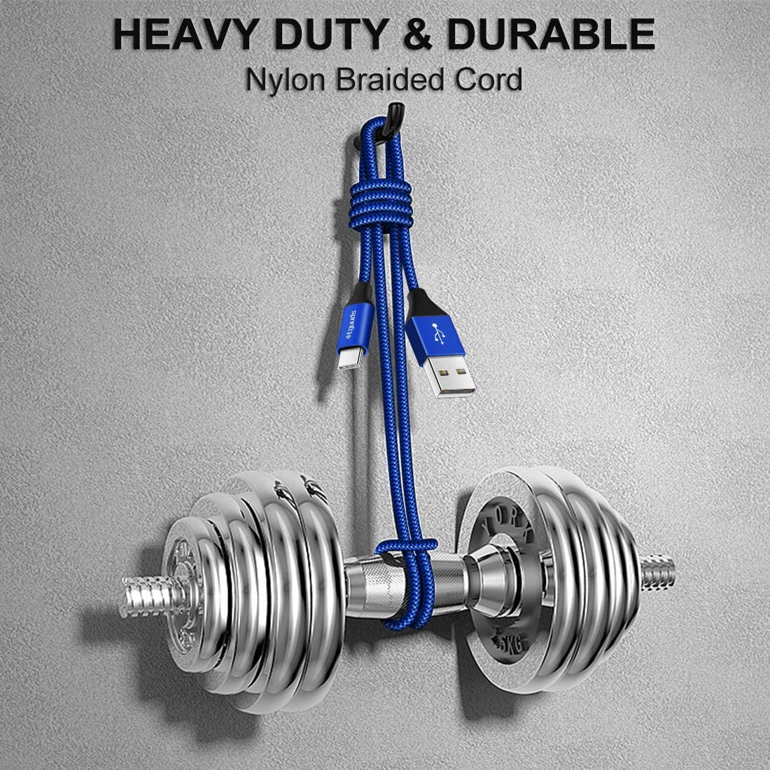 Etguuds 15-Foot USB-C Cable (2-Pack) - Fast Charging USB 2.0 A to USB Type-C, Durable Nylon Braided Design - Blue