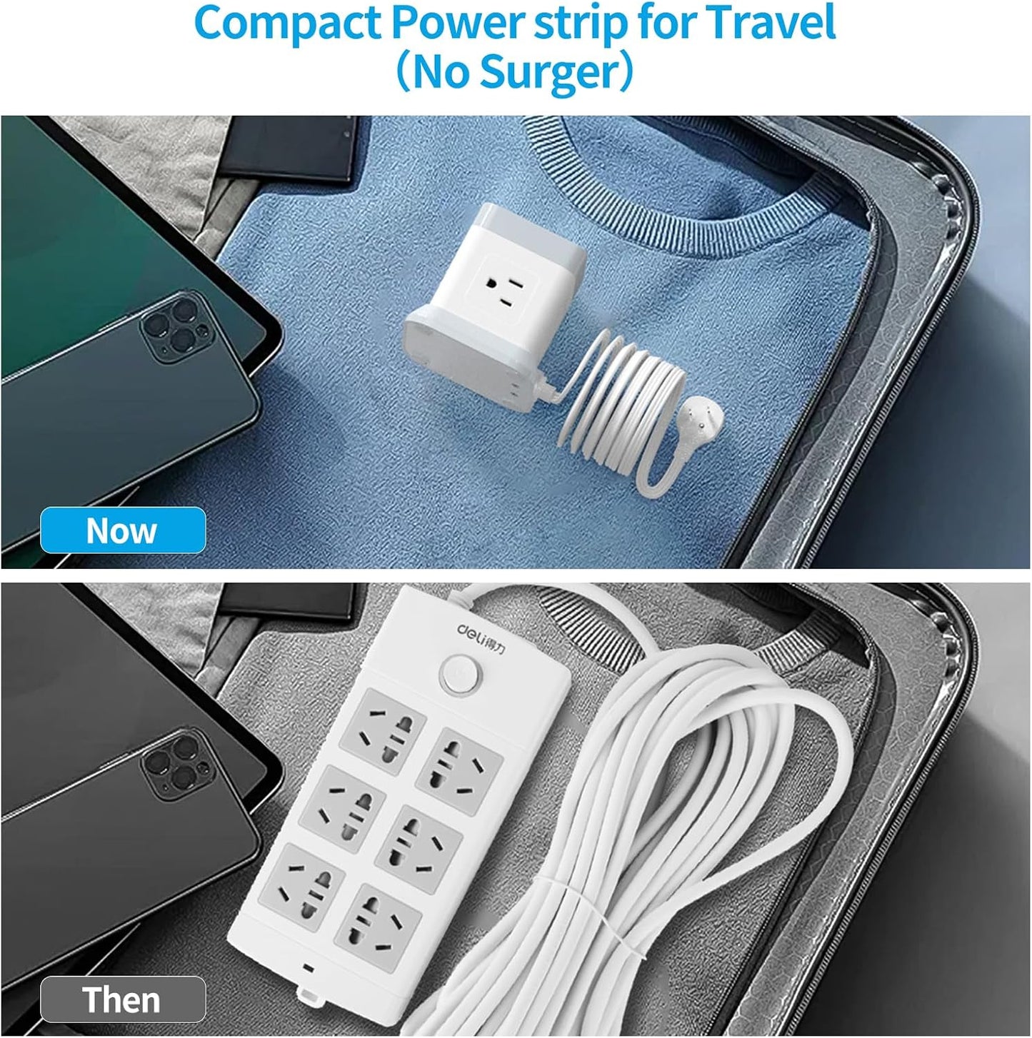 FDTEK Power Strip with USB Ports, Flat Plug Extension Cord Featuring 4 Outlets and 3 USB (1 USB-C), 5 FT Power Cord, Desktop Charging Station with Overload Protection, Compact and Portable for Travel and Home Office