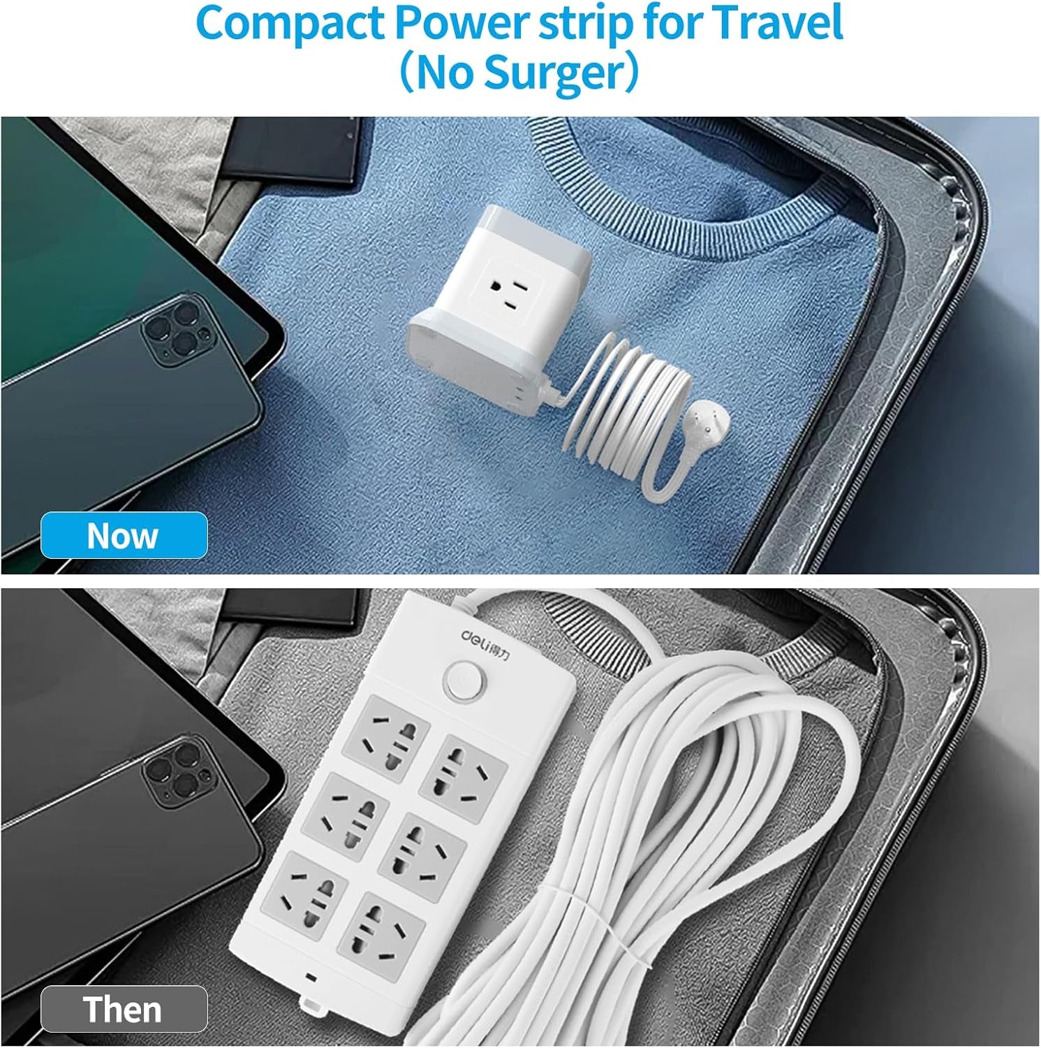 FDTEK Power Strip with USB Ports, Flat Plug Extension Cord Featuring 4 Outlets and 3 USB (1 USB-C), 5 FT Power Cord, Desktop Charging Station with Overload Protection, Compact and Portable for Travel and Home Office