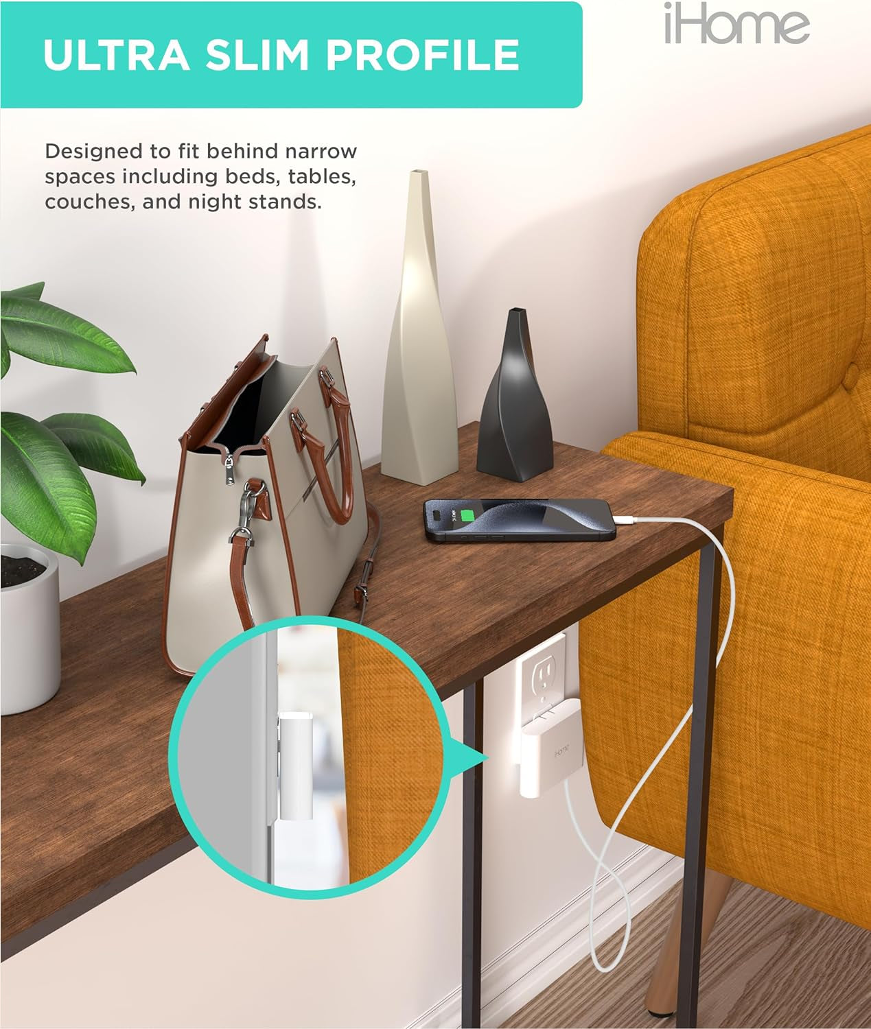 iHome Slim 4-Port USB Wall Charger - AC Pro Multiport Plug Adapter for Home and Travel