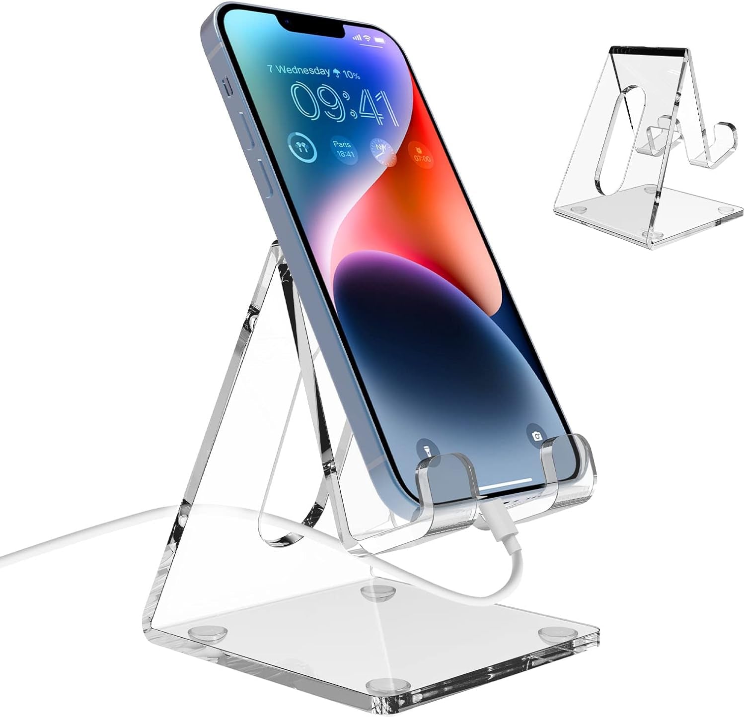 Acrylic Desk Phone Stand - Portable Holder for iPhone 15/14/13/12/11 Pro, Samsung S20+/Note10, and Tablets (1 Pack)