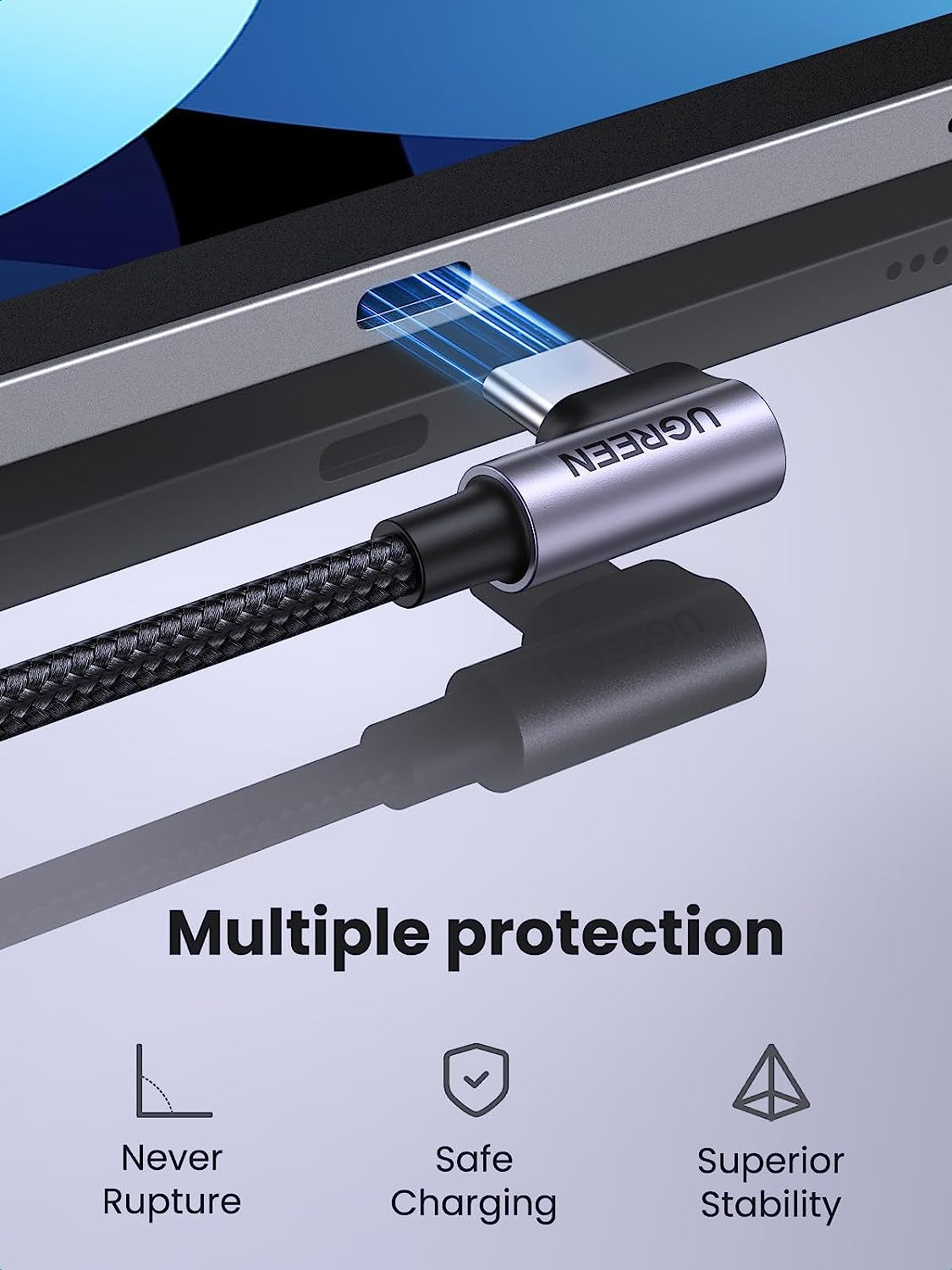 UGREEN 6.6FT Right Angle USB C Cable 2-Pack, 60W USB C to USB C 90 Degree Connector for iPhone 17/16, MacBook Pro/Air, iPad Pro 2022/Air 5/Mini 6, Galaxy S25/S24/S22, Pixel 8/7, and Switch