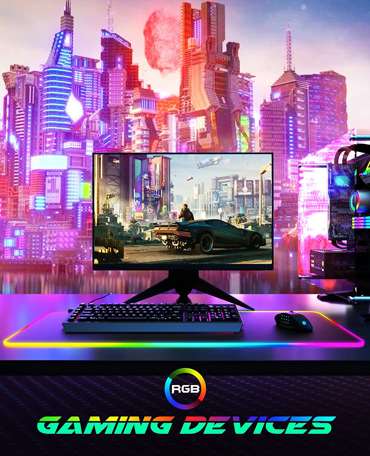 RGB Gaming Mouse Pad, Utechsmart Large Extended Soft Led Mouse Pad with 14 Lighting Modes 2 Brightness Levels, Computer Keyboard Mousepads Mat 800 X 300Mm / 31.5×11.8 Inches