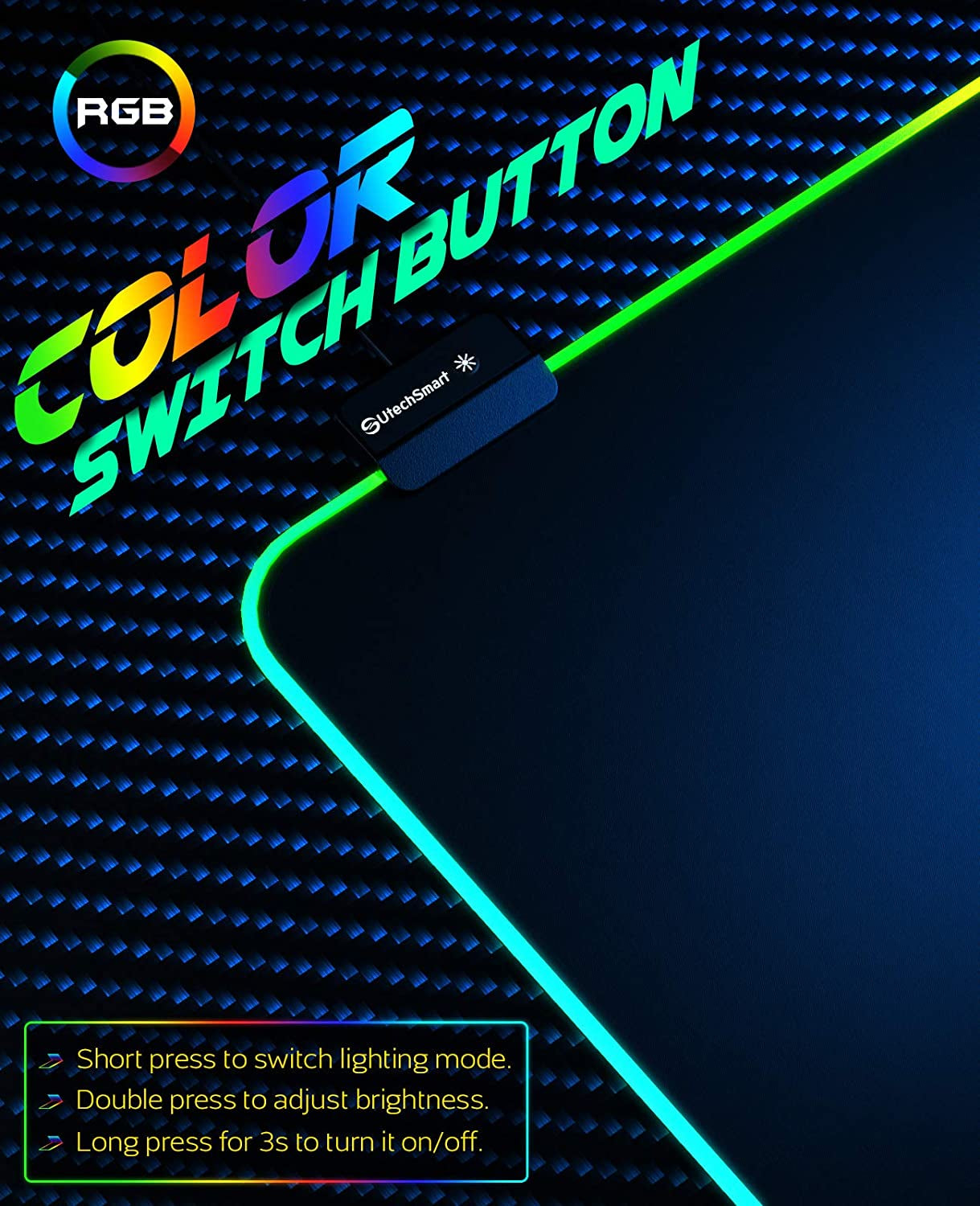 RGB Gaming Mouse Pad, Utechsmart Large Extended Soft Led Mouse Pad with 14 Lighting Modes 2 Brightness Levels, Computer Keyboard Mousepads Mat 800 X 300Mm / 31.5×11.8 Inches
