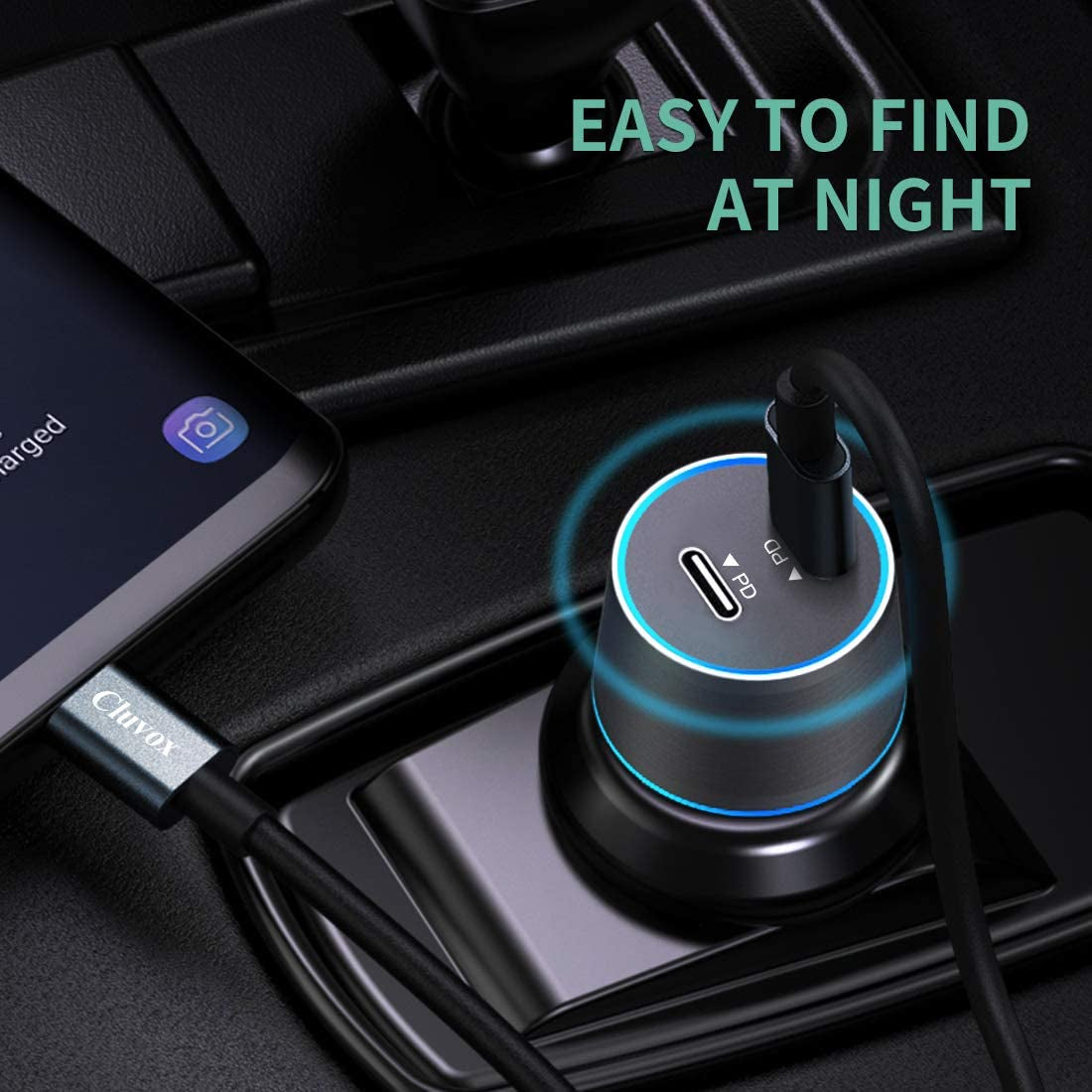 40W Dual USB-C Fast Car Charger with 3Ft Type C Cable for Samsung Galaxy A Series and S Series Devices