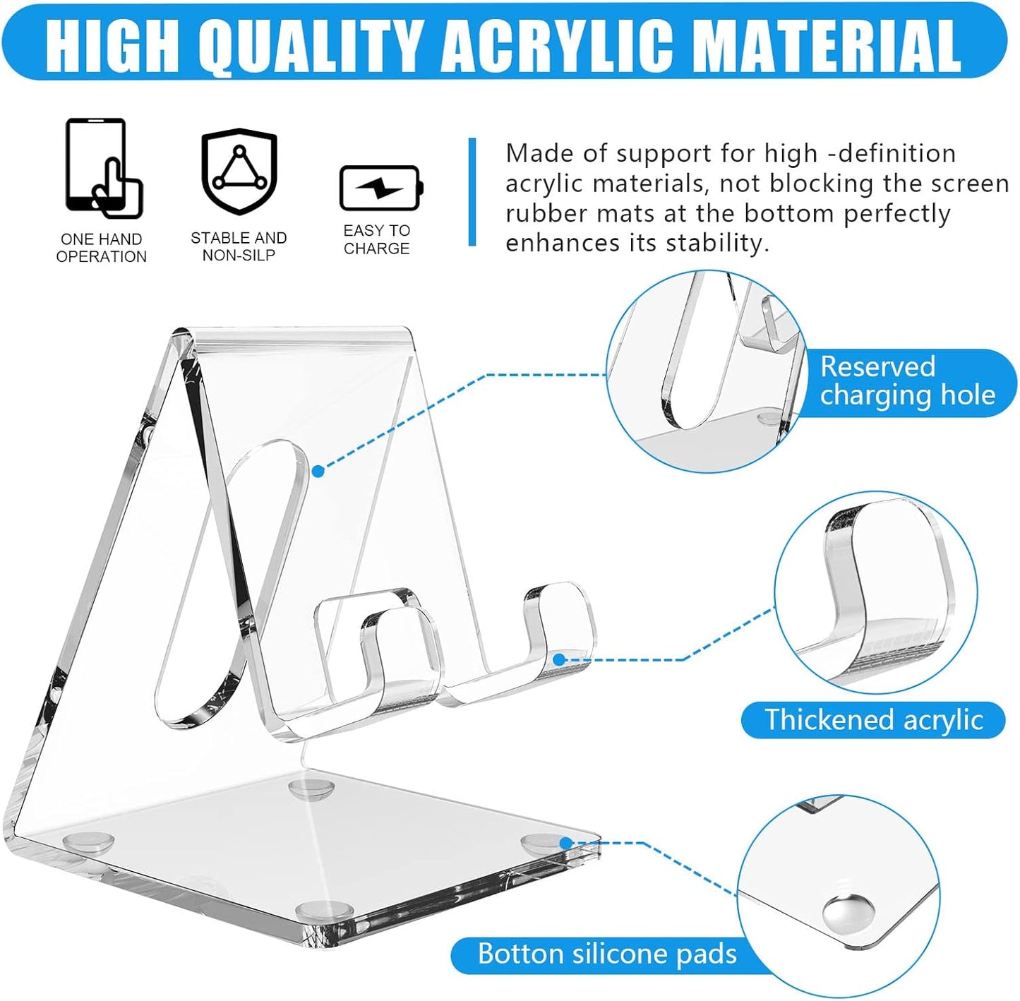Acrylic Desk Phone Stand - Portable Holder for iPhone 15/14/13/12/11 Pro, Samsung S20+/Note10, and Tablets (1 Pack)