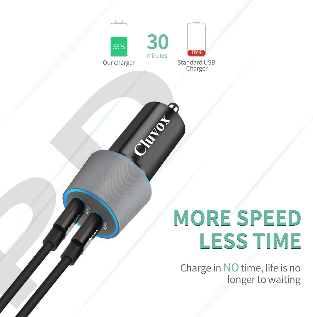 40W Dual USB-C Fast Car Charger with 3Ft Type C Cable for Samsung Galaxy A Series and S Series Devices