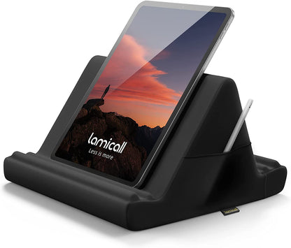 Lamicall Adjustable Tablet Pillow Stand - Soft Pad Dock for Lap, Bed, and Desk with Pocket & 4 Viewing Angles, Compatible with iPad Pro, Air, Mini, Kindle, iPhone, and 4-13" Devices, Black
