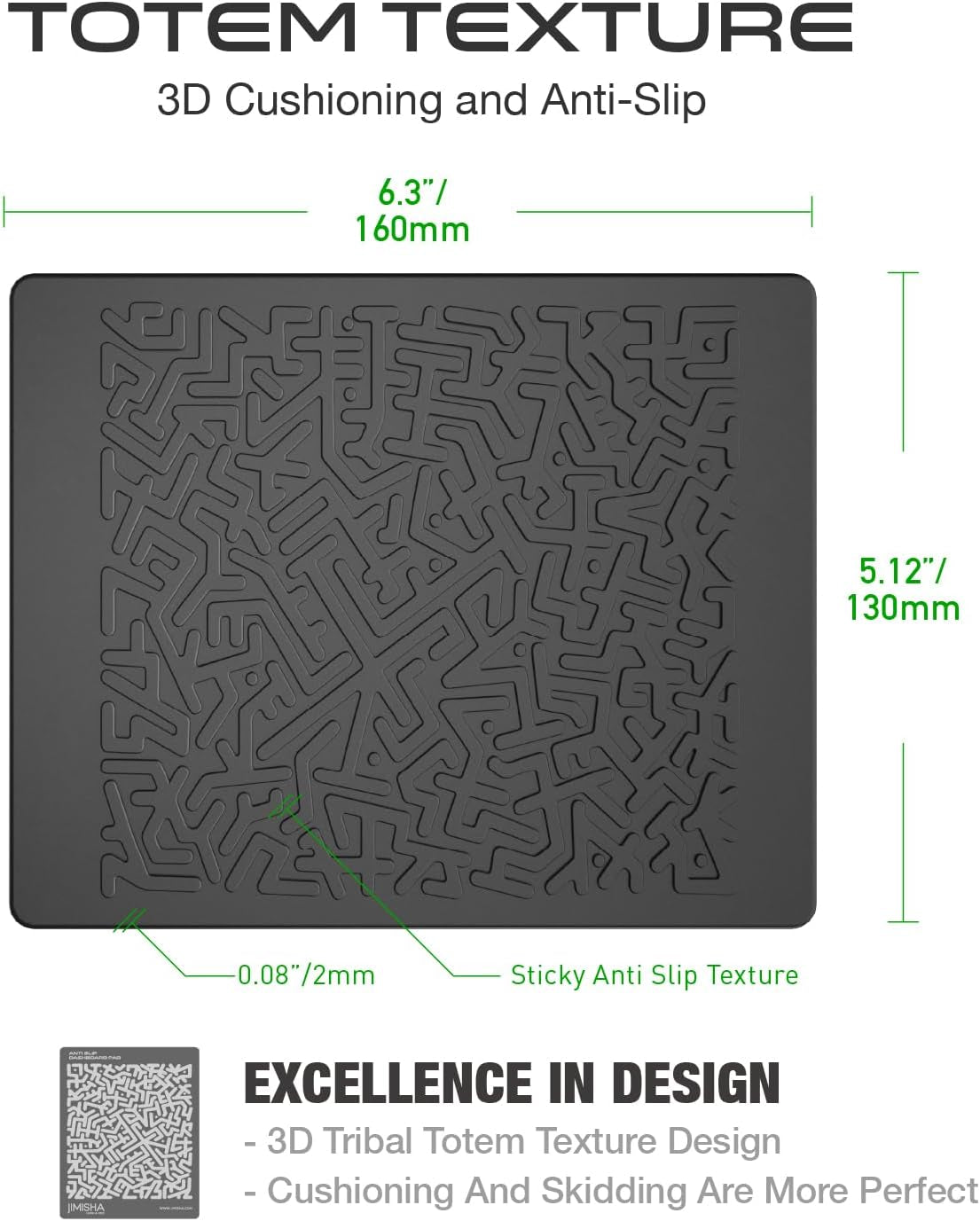 JIMISHA Non-Slip Car Dashboard Mat, Anti-Slide Gel Pad for Securely Holding Radar Detectors, Mobile Phones, Keys, GPS Devices, and Coins - 6.3 x 5.1 Inches (Set of 2)