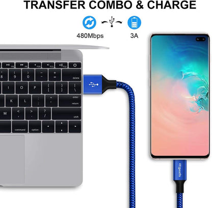 Etguuds 15-Foot USB-C Cable (2-Pack) - Fast Charging USB 2.0 A to USB Type-C, Durable Nylon Braided Design - Blue