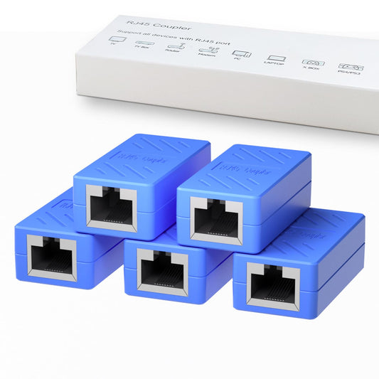 Dingsun RJ45 Ethernet Coupler - Female to Female Connector for Cat7, Cat6, Cat5E, and Cat5 (Pack of 5, Blue)