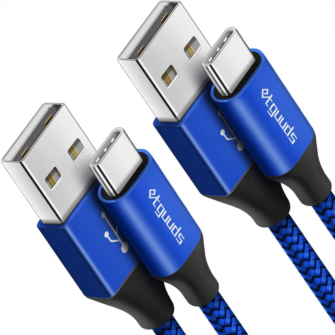 Etguuds 15-Foot USB-C Cable (2-Pack) - Fast Charging USB 2.0 A to USB Type-C, Durable Nylon Braided Design - Blue