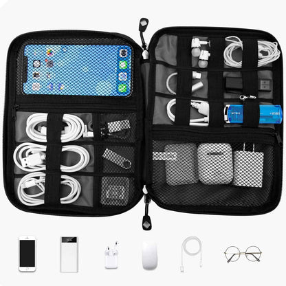 Waterproof Portable Travel Cable Organizer Bag for Electronic Accessories with 5 Cable Ties - Grey