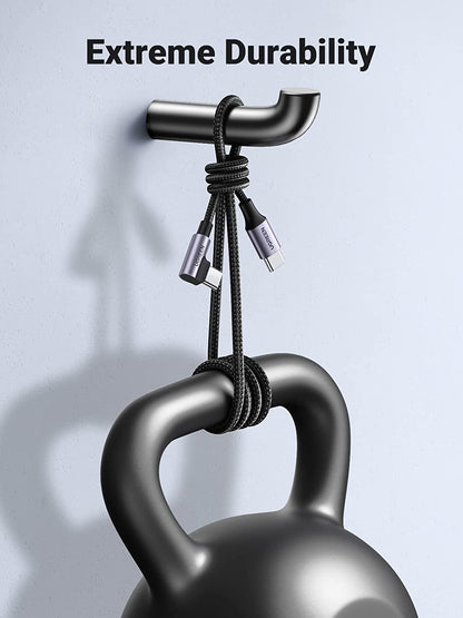 UGREEN 6.6FT Right Angle USB C Cable 2-Pack, 60W USB C to USB C 90 Degree Connector for iPhone 17/16, MacBook Pro/Air, iPad Pro 2022/Air 5/Mini 6, Galaxy S25/S24/S22, Pixel 8/7, and Switch