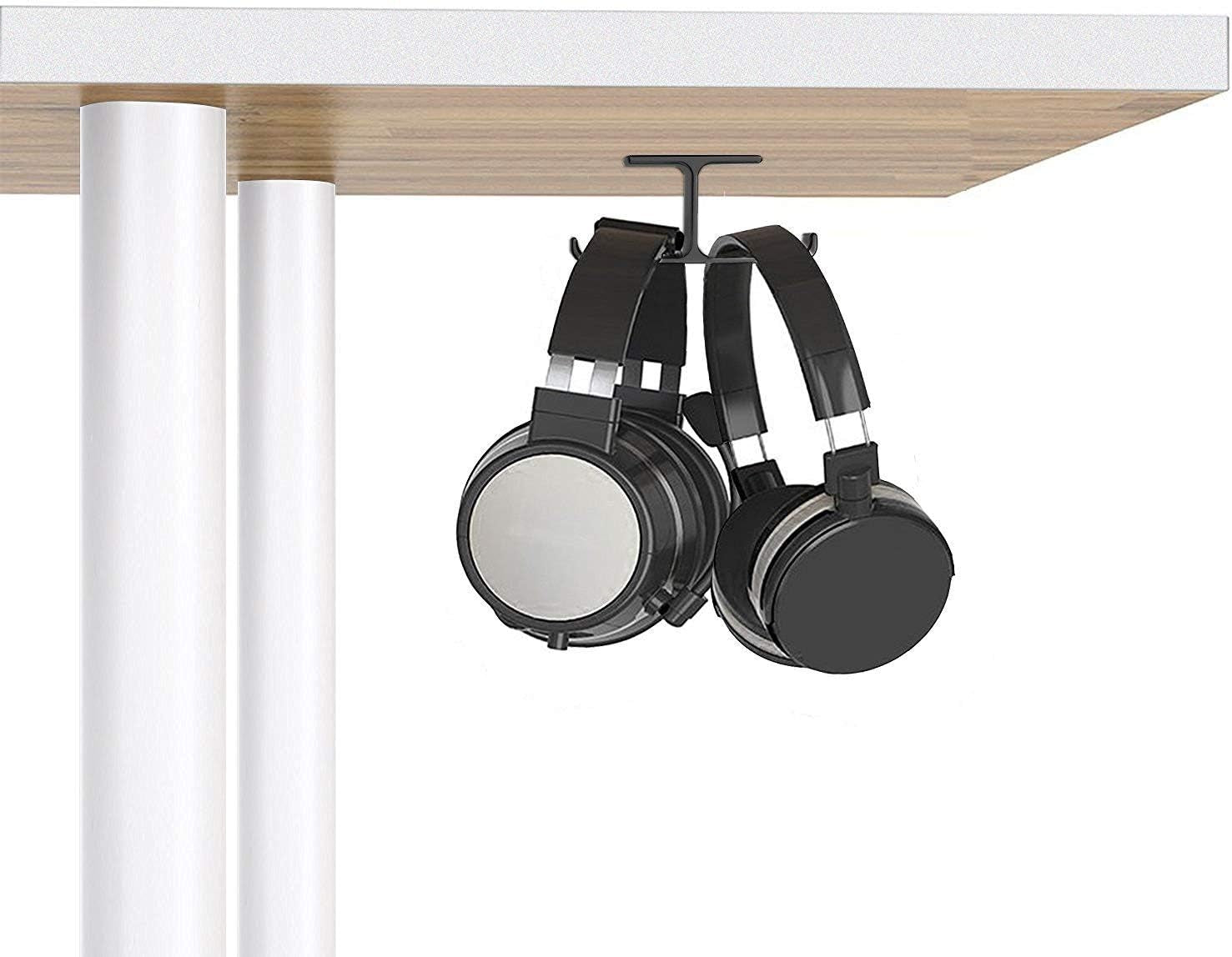 Aluminum Under-Desk Headphone Hanger with Adhesive Hook - Dual Headset Holder for PC Gaming and All Headphones