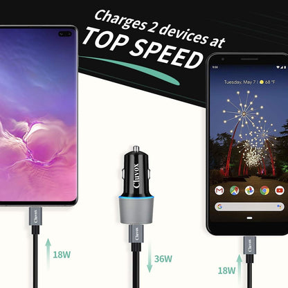 40W Dual USB-C Fast Car Charger with 3Ft Type C Cable for Samsung Galaxy A Series and S Series Devices