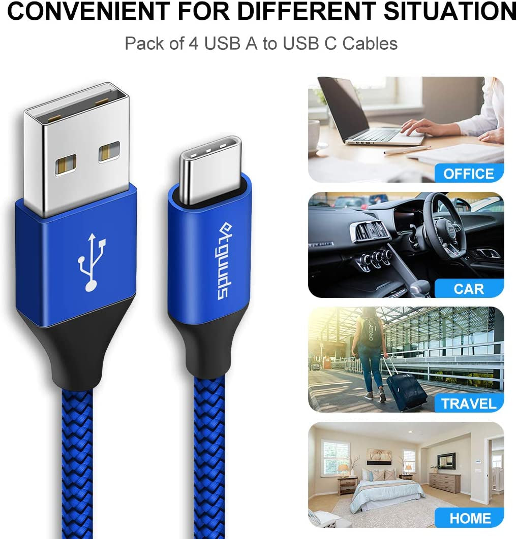 Etguuds 15-Foot USB-C Cable (2-Pack) - Fast Charging USB 2.0 A to USB Type-C, Durable Nylon Braided Design - Blue