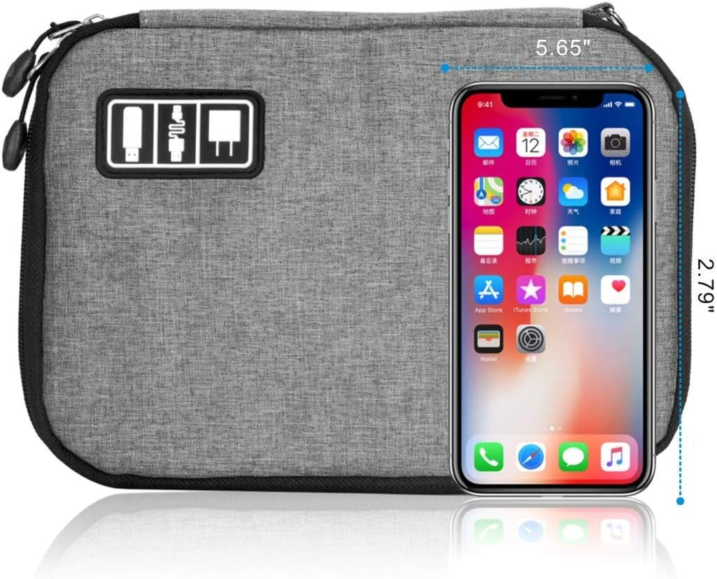 Waterproof Portable Travel Cable Organizer Bag for Electronic Accessories with 5 Cable Ties - Grey