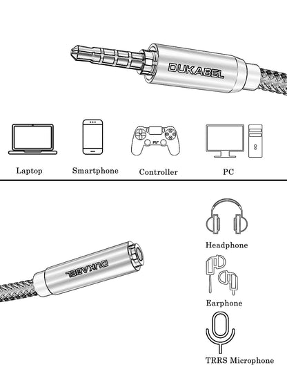 DUKABEL 3.5mm TRRS Headphone Extension Cable with Microphone - Male to Female Stereo Audio Cable for Smartphones, PCs, TVs, Headsets, PS4 Controllers, Cars, and Speakers (4ft/1.2m)