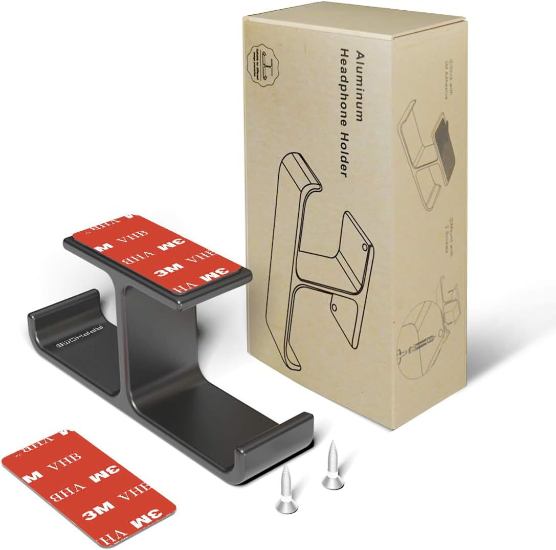Aluminum Under-Desk Headphone Hanger with Adhesive Hook - Dual Headset Holder for PC Gaming and All Headphones