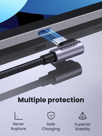 UGREEN 6.6FT Right Angle USB C Cable 2-Pack, 60W USB C to USB C 90 Degree Connector for iPhone 17/16, MacBook Pro/Air, iPad Pro 2022/Air 5/Mini 6, Galaxy S25/S24/S22, Pixel 8/7, and Switch