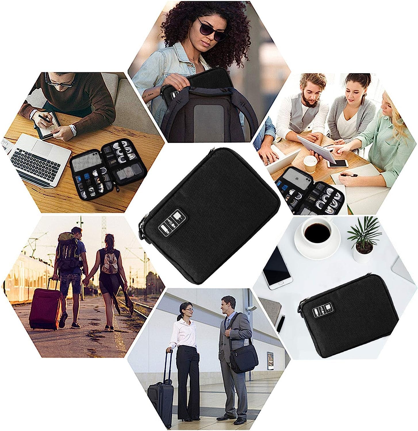 Waterproof Portable Travel Cable Organizer Bag for Electronic Accessories with 5 Cable Ties - Grey