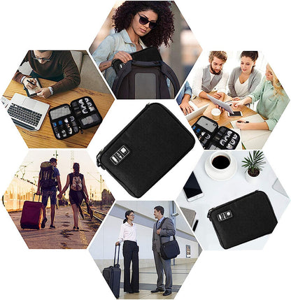 Waterproof Portable Travel Cable Organizer Bag for Electronic Accessories with 5 Cable Ties - Grey